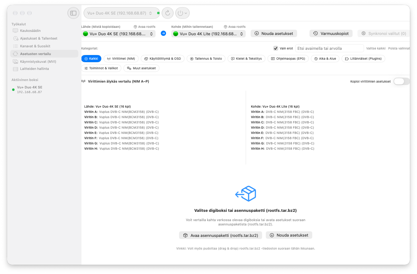 EnigmaSuite Asetusvertailu